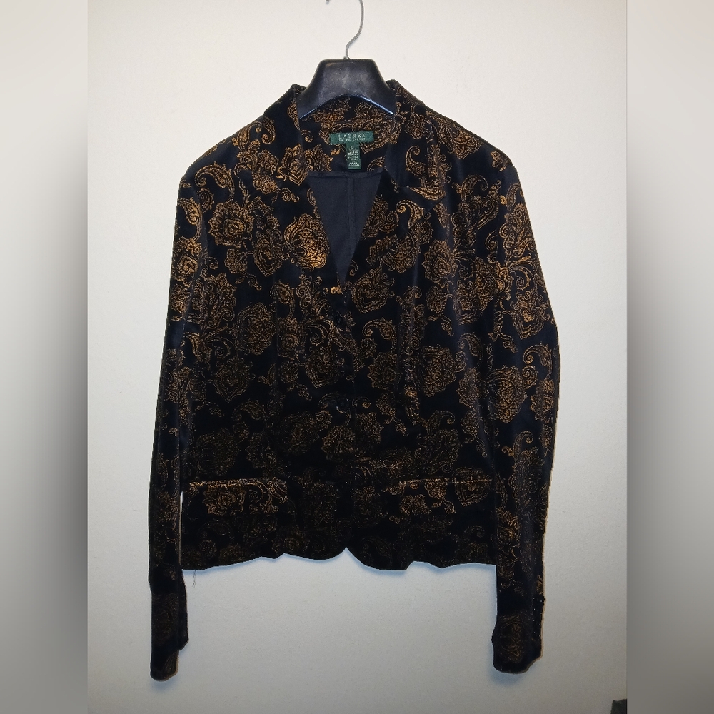 Lauren Ralph Lauren Black Blazer with Gold Floral Design